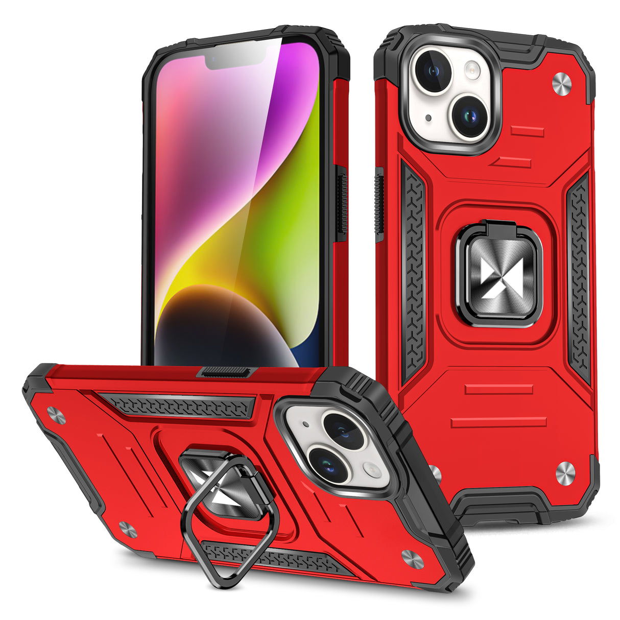 Capa blindada com anel Wozinsky Ring Armor para iPhone 15 - vermelha