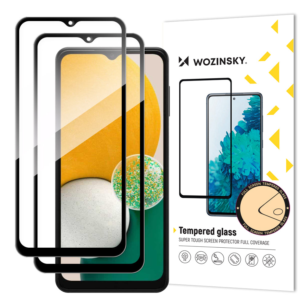 Wozinsky conjunto de 2x vidro temperado super resistente Full Glue para tela inteira com moldura compatível com capa para Samsung Galaxy A13 5G / A23 / A23 5G preto