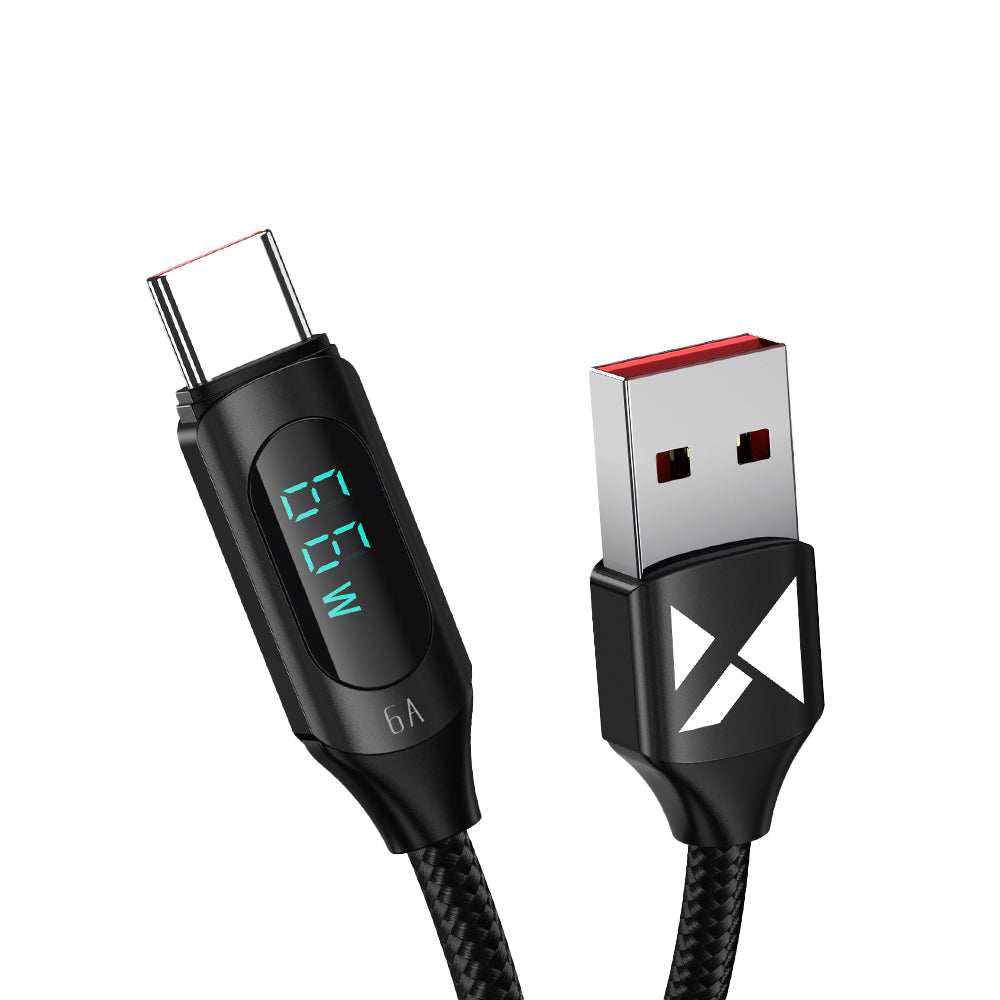 Cabo USB A - USB C Wozinsky WUACC1 com display 66W 6A 1m - preto
