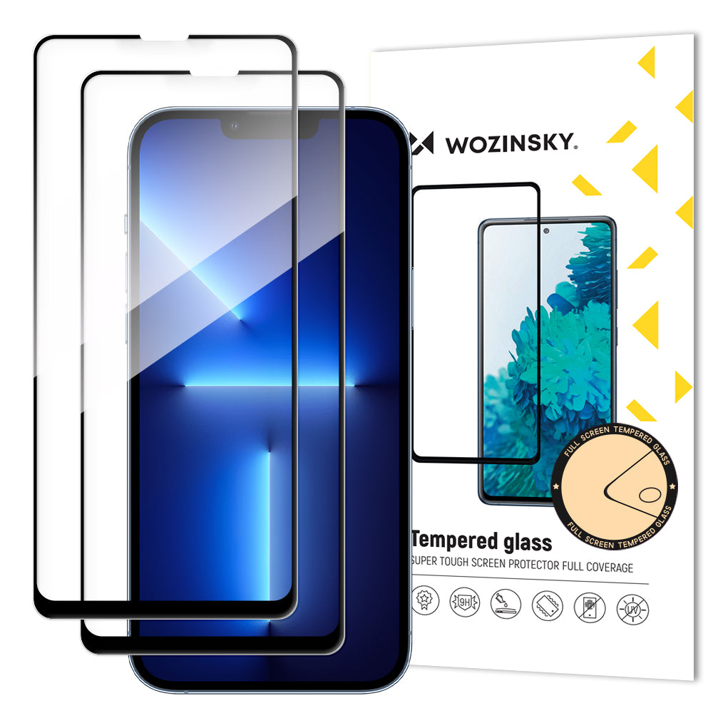 Kit Wozinsky com 2x vidro temperado super resistente Full Glue para tela inteira com borda compatível com capa para iPhone 14, iPhone 13 Pro / iPhone 13 preto