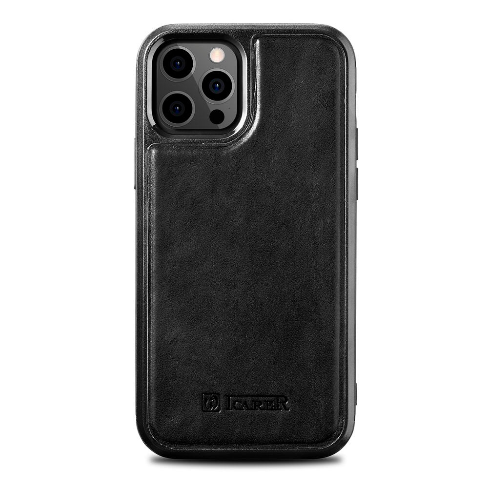 Estojo iCarer de Couro com Cera de Óleo coberto com pele natural para iPhone 12 Pro Max preto (ALI1206-BK)