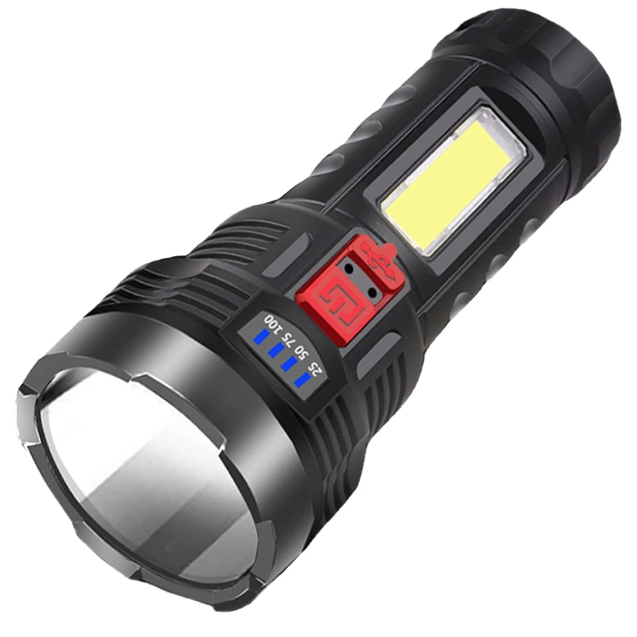 Lanterna Solar Recarregável LED com USB, Indicador de Bateria e 4 Modos de Luz