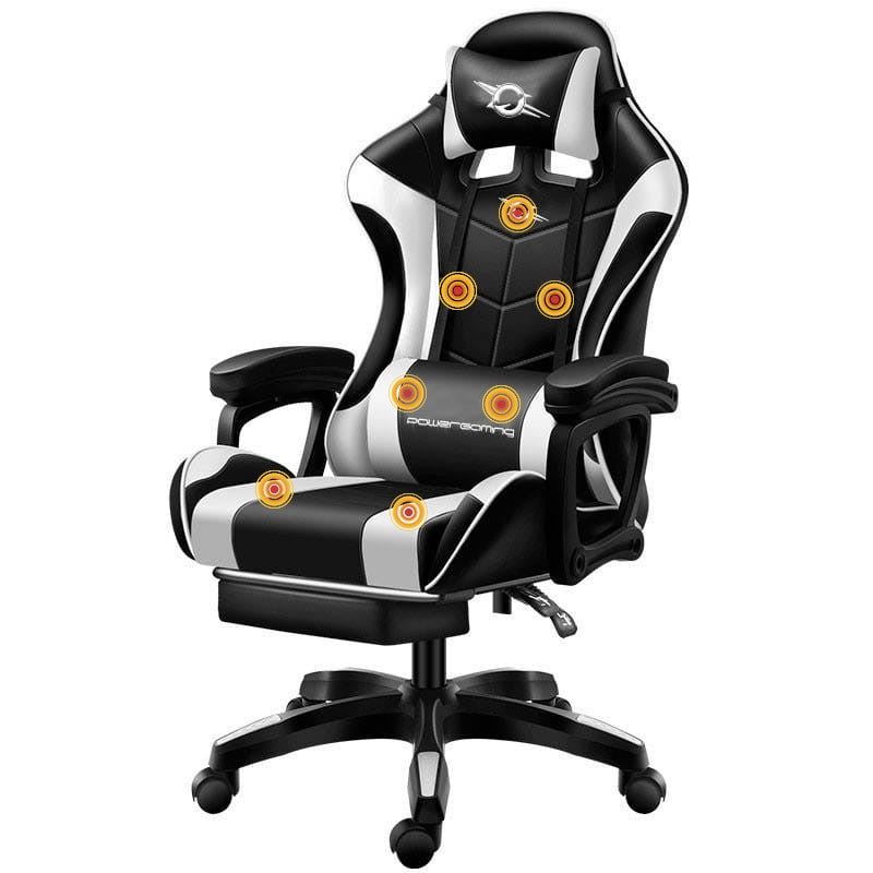 Cadeira Gaming Massagem 7 pontos Branco / Preto Apoio para os pés