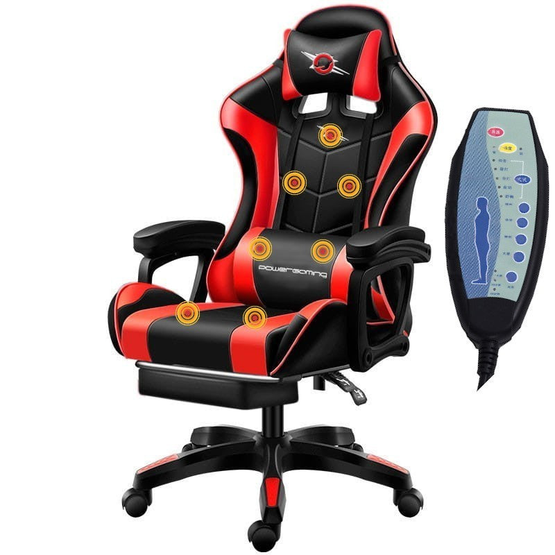 Cadeira Gaming LED RGB 7 pontos Massagem Apoio para pés Preto+Vermelho