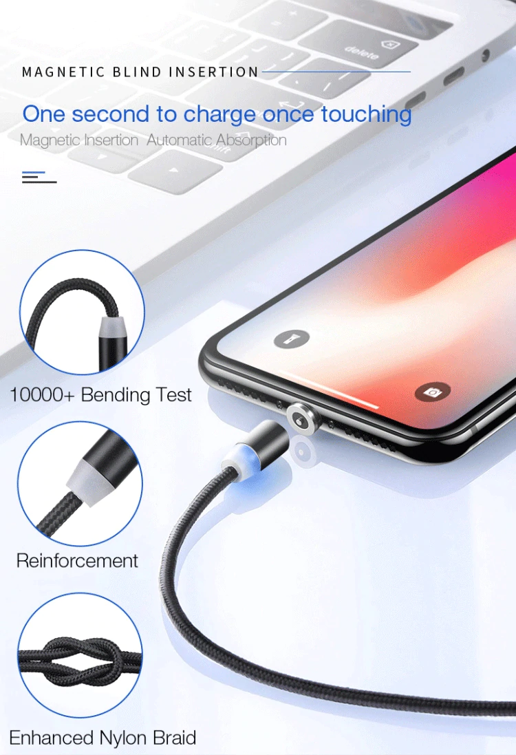 Cabo Magnético USB C / Micro USB / Lightning Ultra Resistente Nylon Trançado