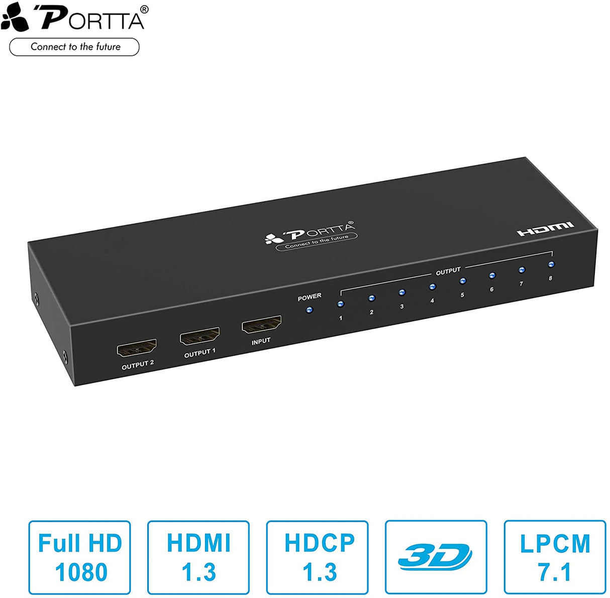 Portta Splitter Multiplicador HDMI 1 x 8 1 Entrada 8 Saídas Full HD 1080p 3D