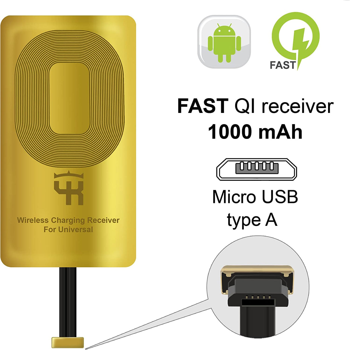 Receptor Wireless Charging Receiver Qi para Carregador Sem Fios – Micro USB A Premium