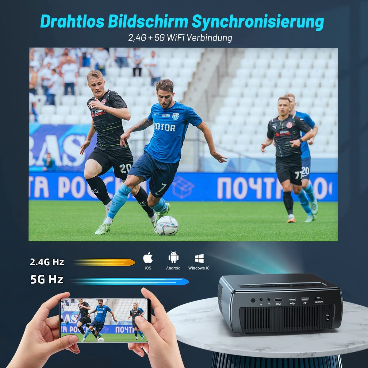 Clokowe Projetor 9500 Lux Dolby 300" WiFi 5G Bluetooth