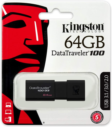 Kingston Pen Drive 64GB DataTraveler 100 G3 USB 3.1 Gen 1/USB 3.0 Flash Drive