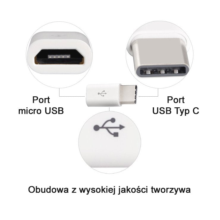 Carregamento de sincronização de dados do adaptador Micro USB para USB Tipo-C branco
