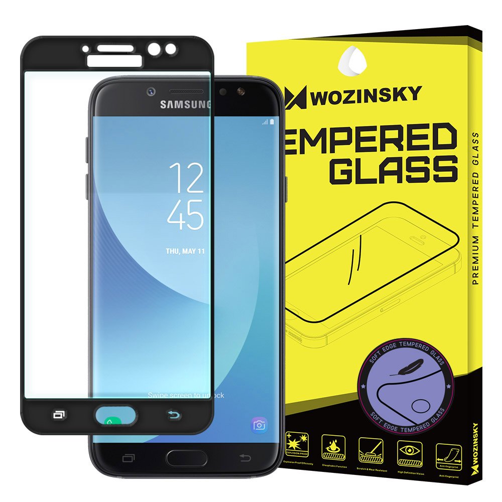 Protetor de tela de vidro temperado Wozinsky totalmente coberto com moldura macia para Samsung Galaxy J7 2017 J730 preto