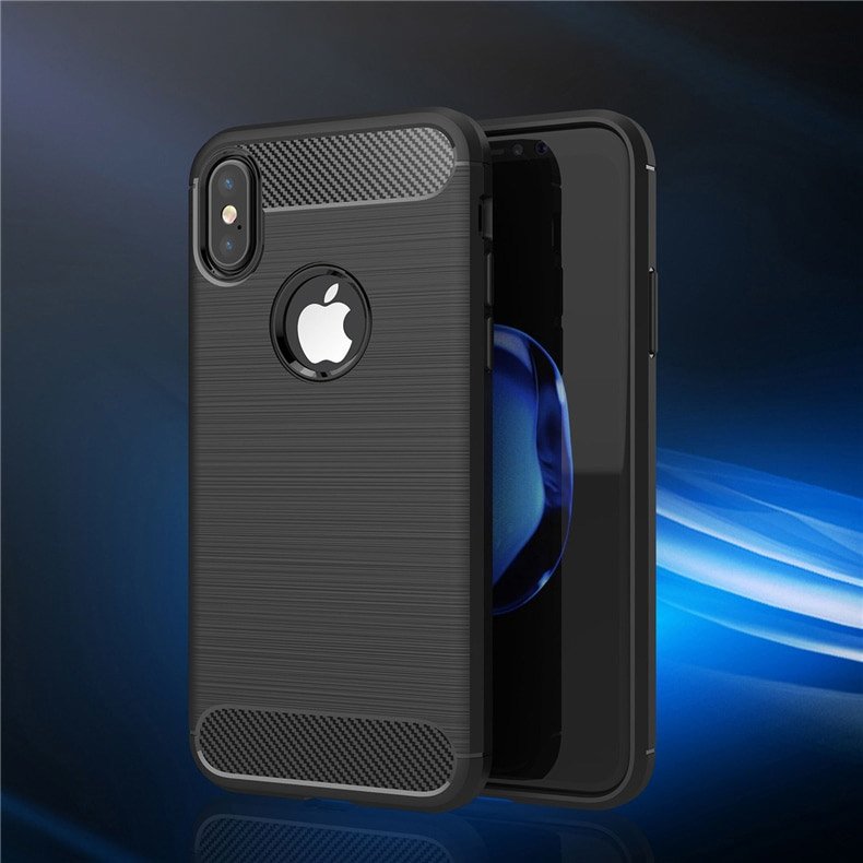 Capa carbono Capa flexível de TPU para iPhone XS - X preta
