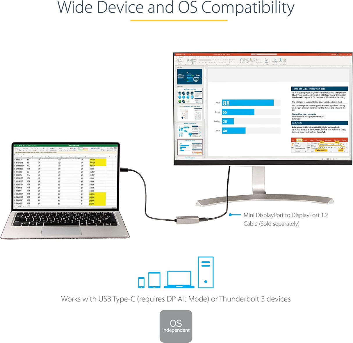 StarTech.com Adaptador USB C para Mini DisplayPort 4K 60Hz Thunderbolt 3