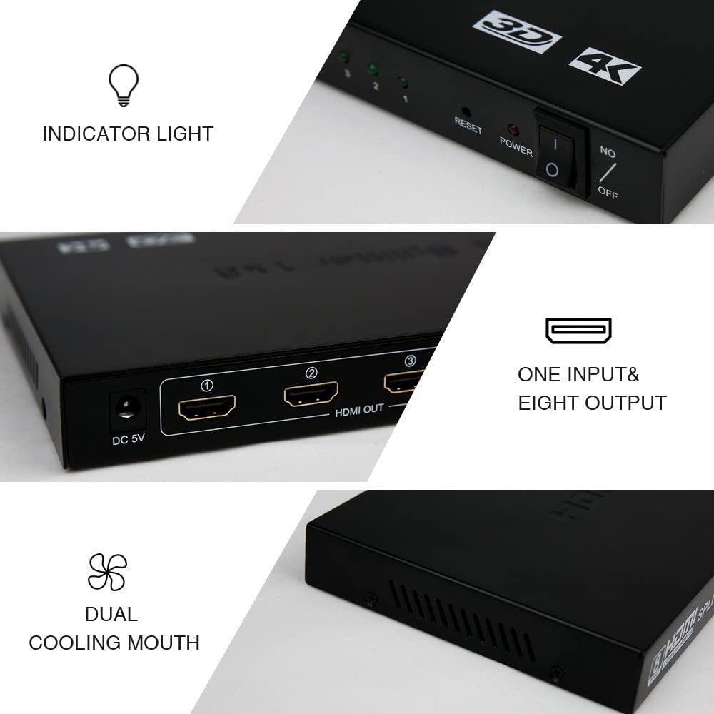 Splitter Multiplicador HDMI 1 x 8 1 Entrada com 8 Saídas 4K x 2K 3D