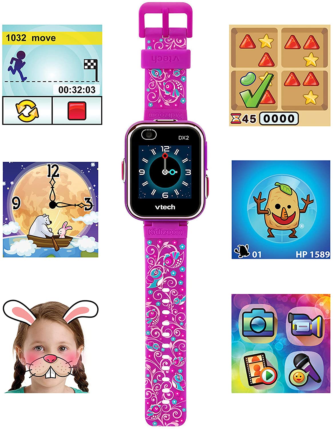 VTech Kidizoom Smartwatch DX2 - Selfie Dual Câmara Roxo Floral