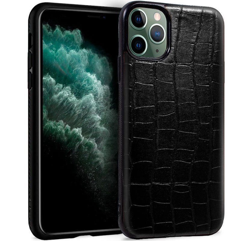 Capa em pele de crocodilo preto para iPhone 11 Pro Max
