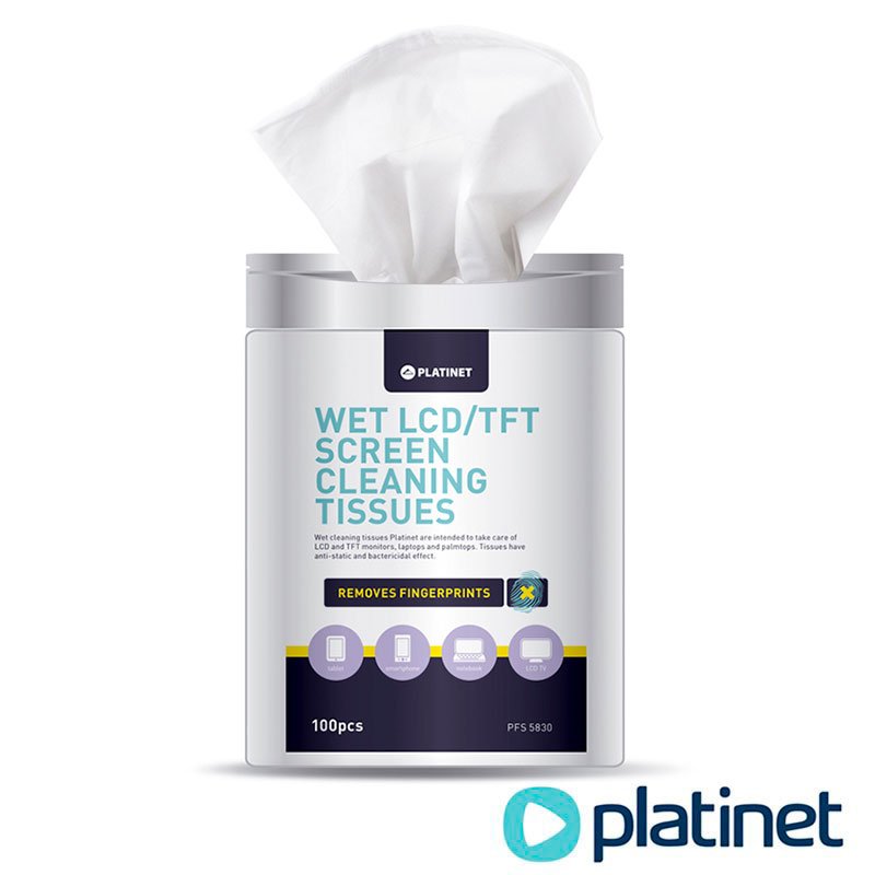 Toalhetes de limpeza para dispositivos eletrônicos Platinet (100 peças)