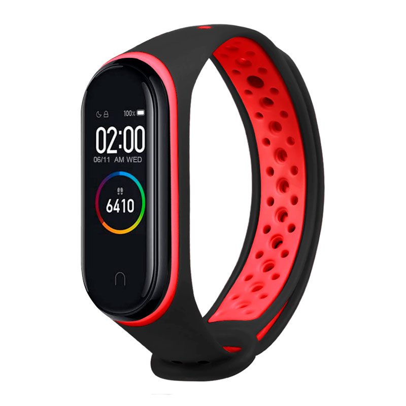 Pulseira Bracelete Xiaomi Mi Band 3 / Mi Band 4 Sport Strap Preto-Vermelho