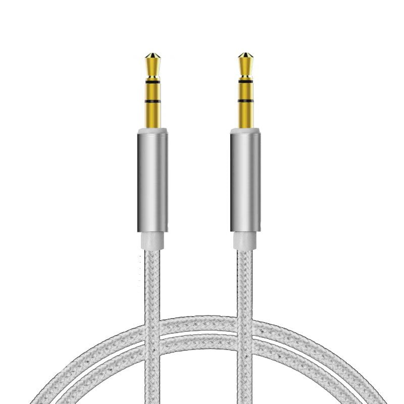 Cabo 3,5 mm a Jack 3,5 mm Áudio-Áudio Nylon Prata (1m)