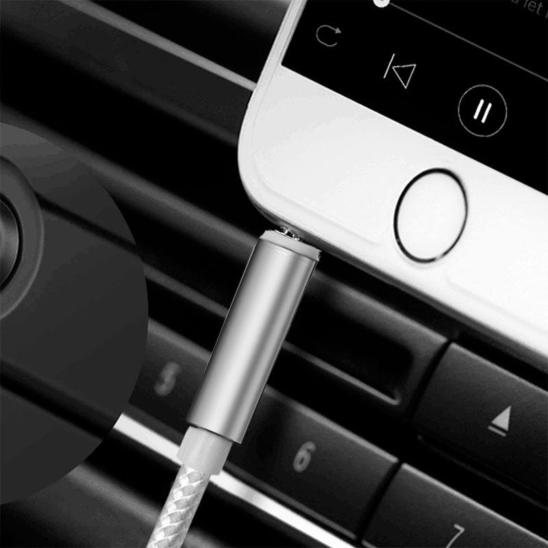 Cabo 3,5 mm a Jack 3,5 mm Áudio-Áudio Nylon Prata (1m)