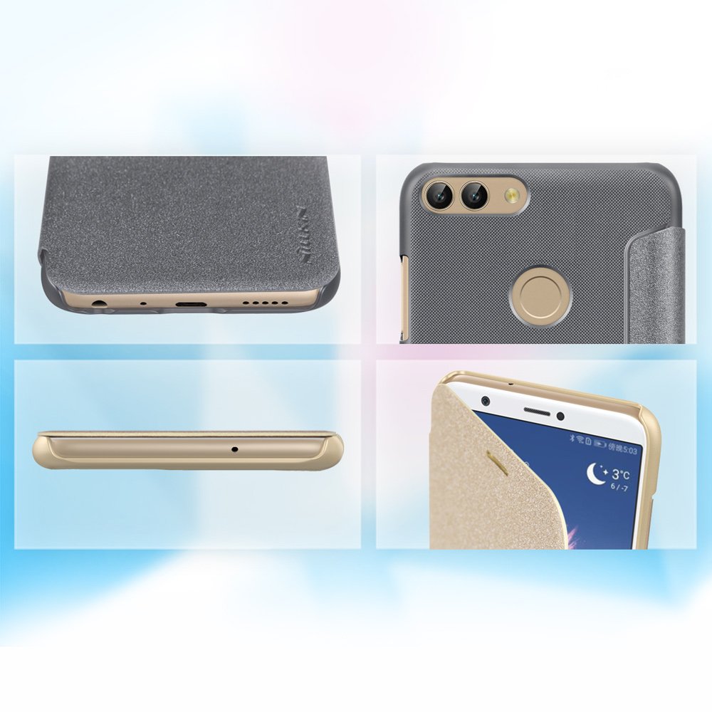 Capa de couro Nillkin Sparkle com capa flip book para Huawei P Smart dourado