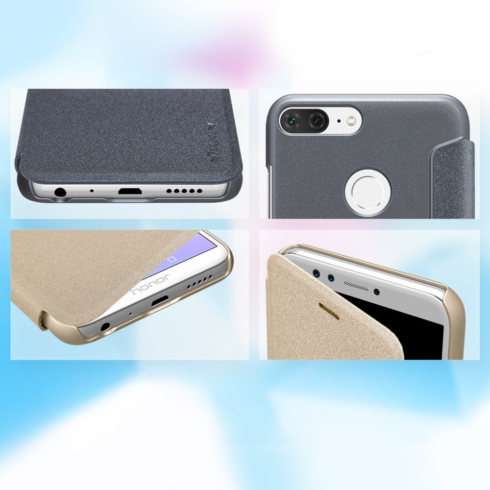 Capa de couro Nillkin Sparkle com capa flip book para Huawei Honor 9 Lite dourado