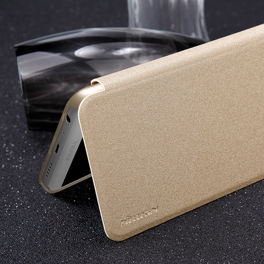 Capa de couro Nillkin Sparkle com capa flip book para Huawei Honor 9 Lite dourado