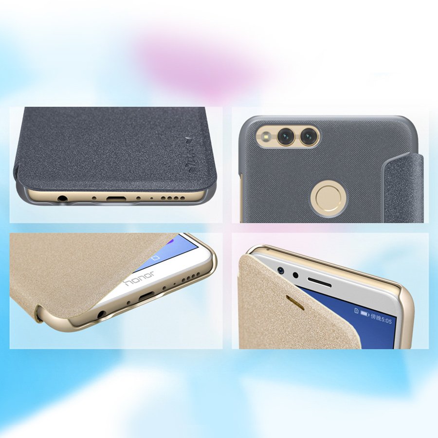 Capa de couro Nillkin Sparkle com capa flip book para Huawei Honor 7X dourado