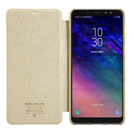 Capa de couro Nillkin Sparkle capa flip book para Samsung Galaxy A8 2018 A530 dourada