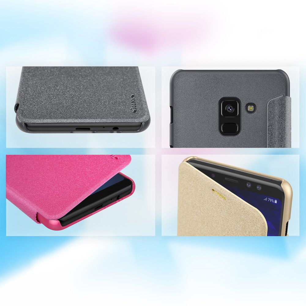 Capa de couro Nillkin Sparkle capa flip book para Samsung Galaxy A8 2018 A530 dourada