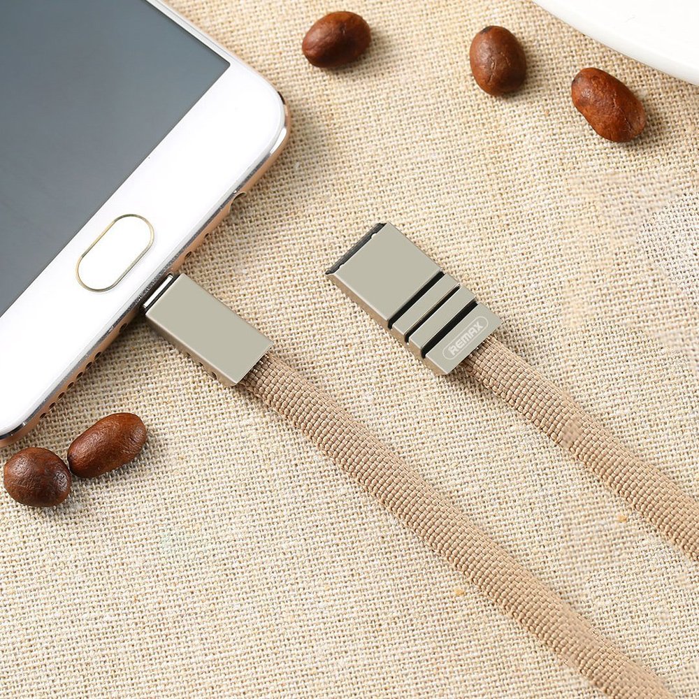 Cabo USB - micro USB Remax Weave RC-081m com tecido trançado 2.1A 1M branco cremoso