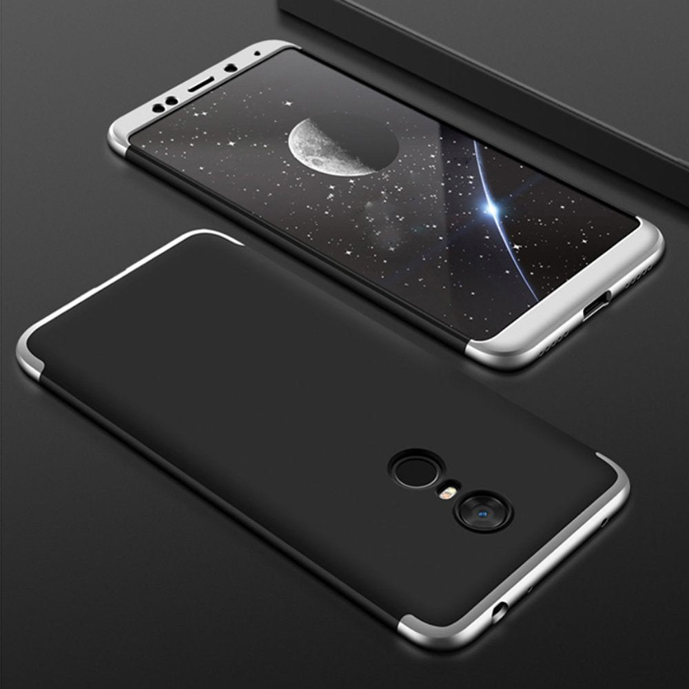 GKK 360 Protection Case Front e Back Case Cover Full Body Cover Xiaomi Redmi 5 Plus - Redmi Note 5 (câmera única) preto-prata