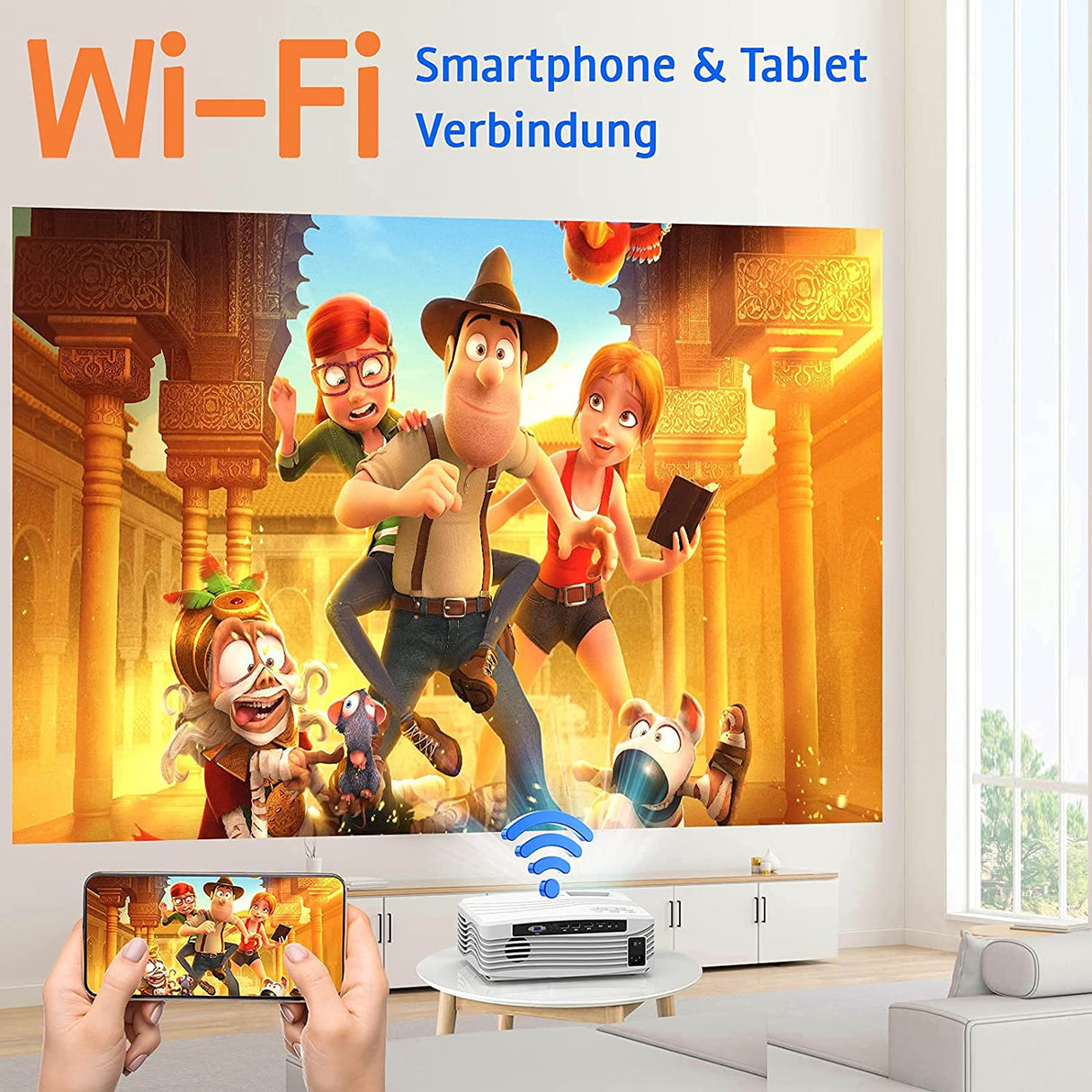 DRQQ Projetor 9500 Lumens WiFi 5G/2.4G Até 300" Android / iOS