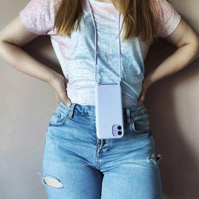 Capa com Cordão para iPhone 12 Pro Max Silicone Premium Roxo