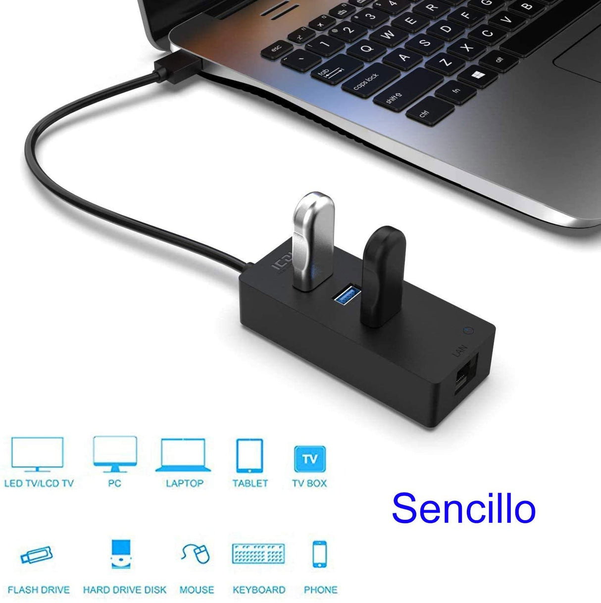ICZI Adaptador USB 3.0 + HUB 3 Portas USB 3.0 para Ethernet / RJ45