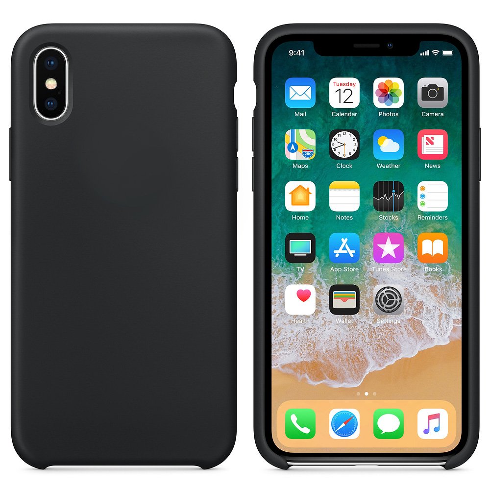 Capa de silicone com capa de borracha flexível macia para iPhone XS - X preto
