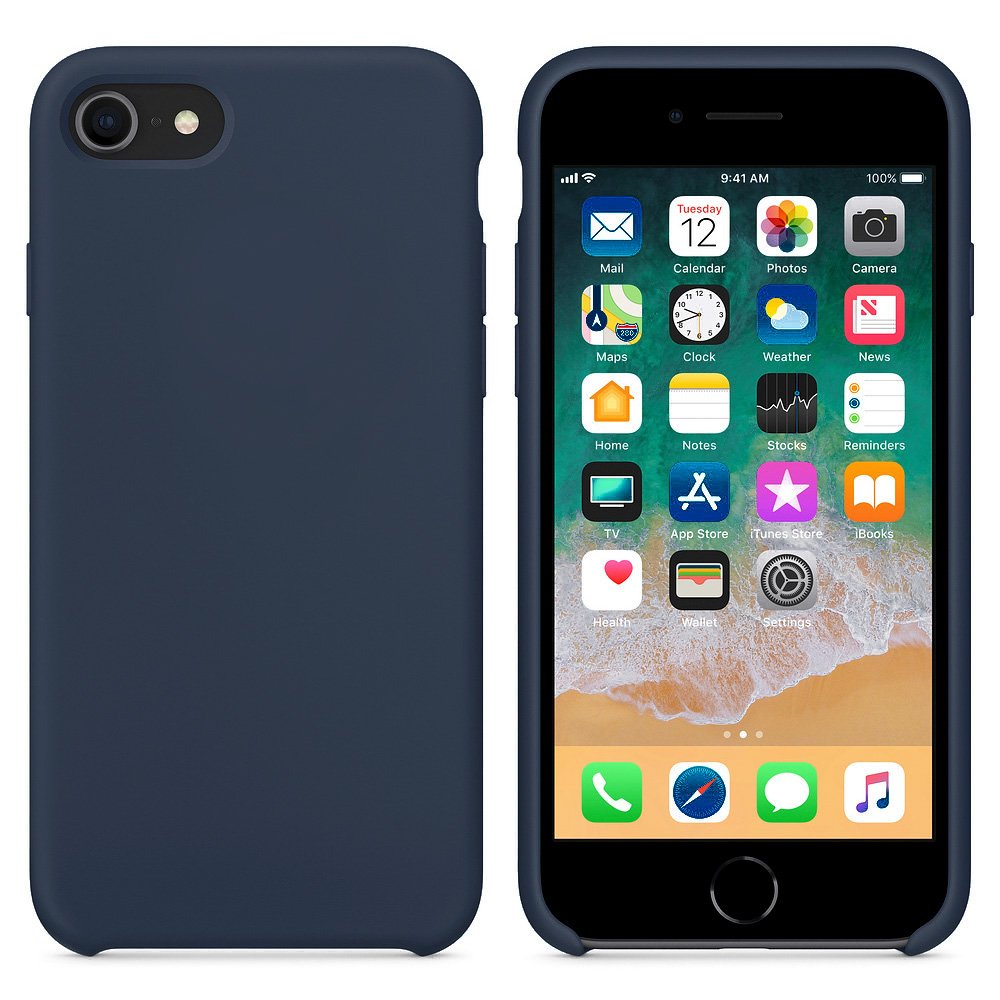 Capa de silicone com capa de borracha flexível macia para iPhone SE 2020  -  iPhone 8  -  iPhone 7 azul escuro