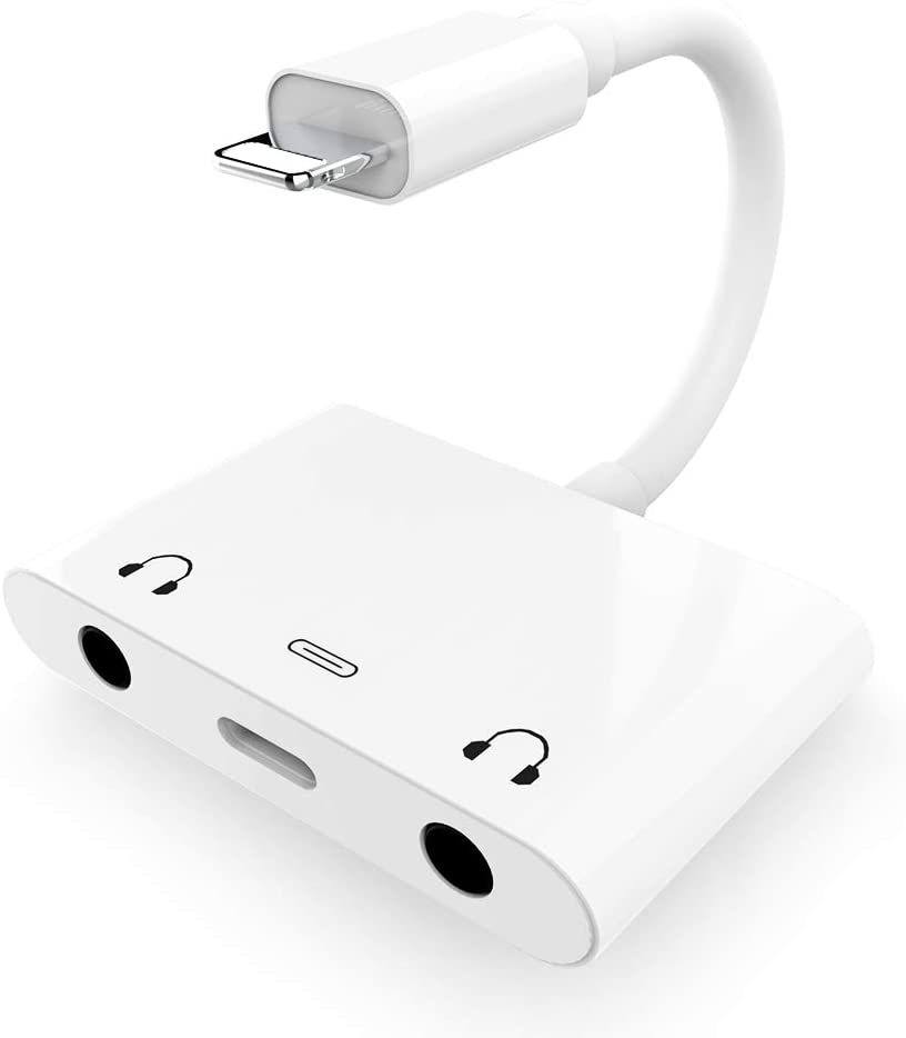 Adaptador Lightning 3 em 1 (2 saídas jack 3,5mm mais 1 saída Lightning) iPhone/iPad