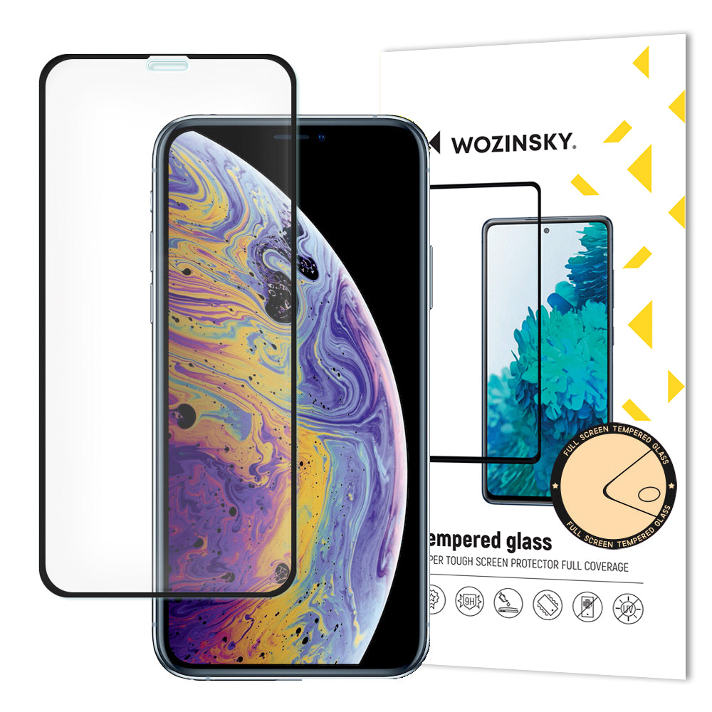 Protetor de tela super resistente de vidro temperado Wozinsky totalmente coberto com moldura compatível para Apple iPhone 11 Pro - iPhone XS - iPhone X preto