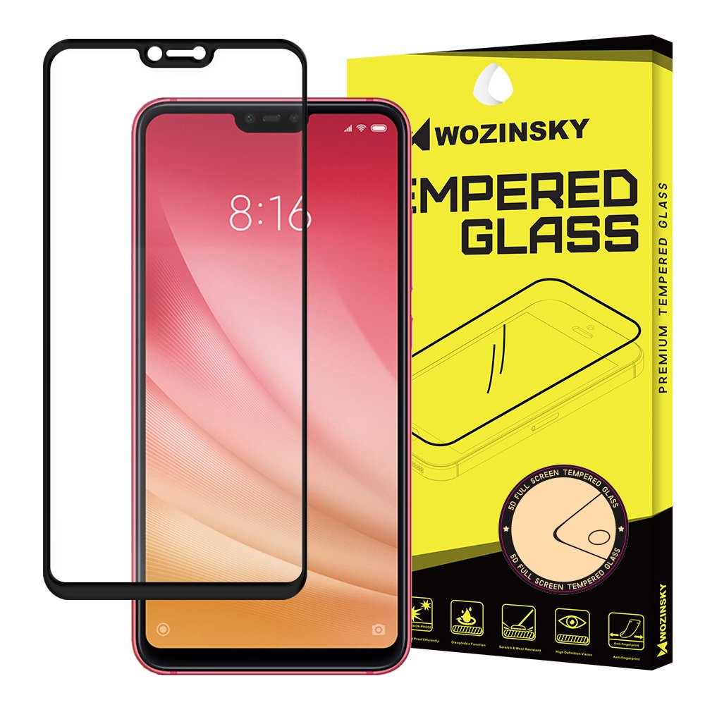 Wozinsky Vidro Temperado Cola Completa Protetor de Tela Super Resistente Totalmente Coberto com Caixa de Armação para Xiaomi Mi 8 Lite preto