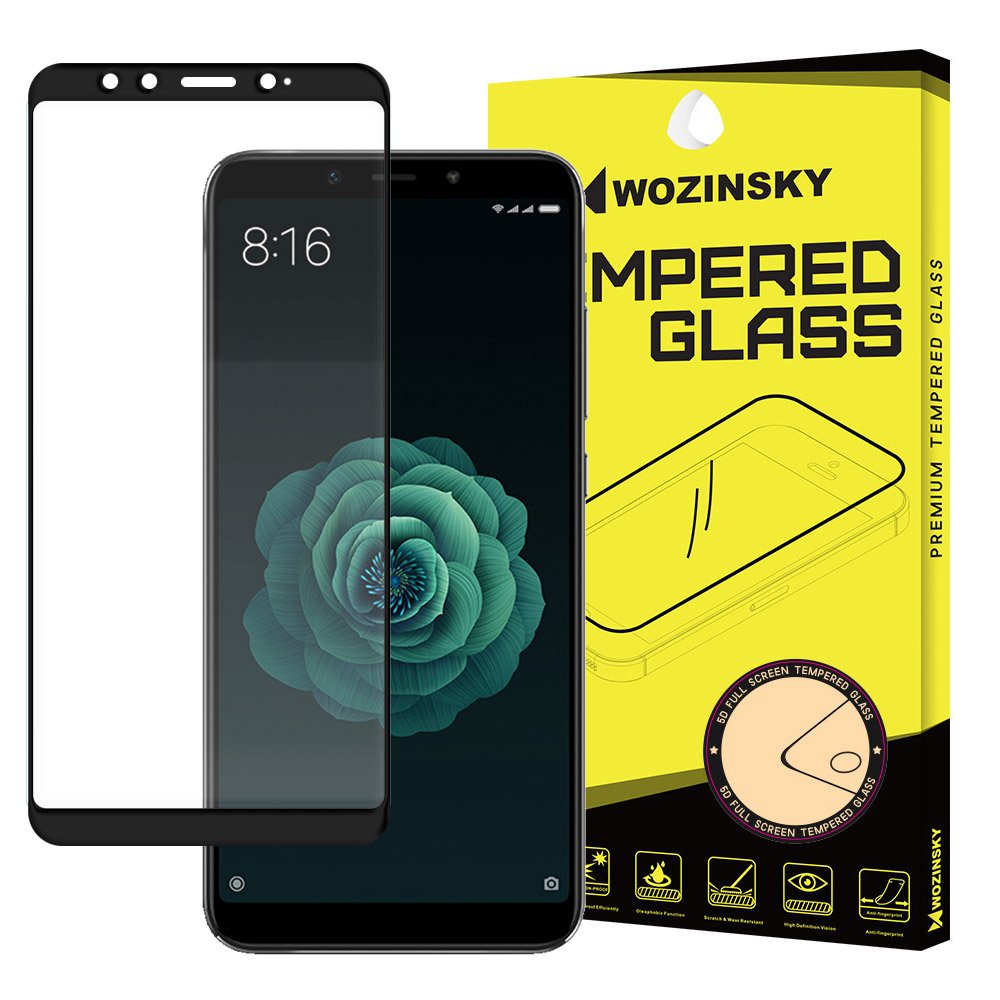 Wozinsky Vidro Temperado Cola Completa Protetor de Tela Super Resistente Totalmente Coberto com Caixa de Moldura Amigável para Xiaomi Mi A2 - Mi 6X preto
