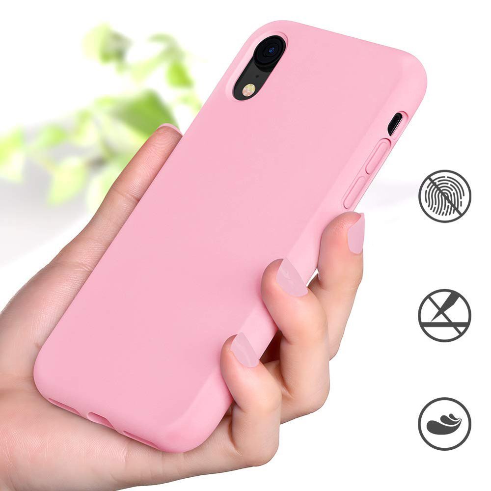 Capa de silicone com capa de borracha flexível macia para iPhone XR rosa