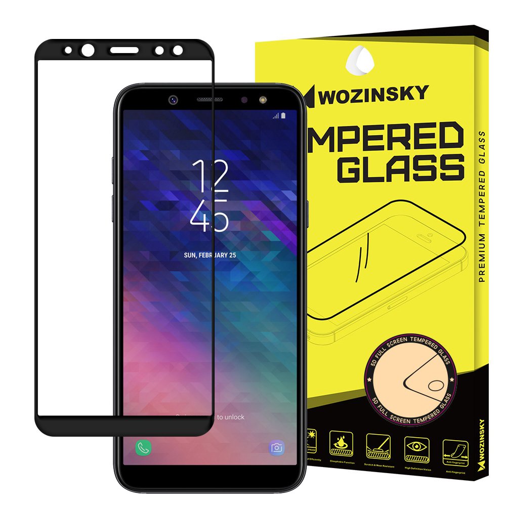 Protetor de tela super resistente de vidro temperado Wozinsky totalmente coberto com moldura compatível para Samsung Galaxy A6 2018 A600 preto