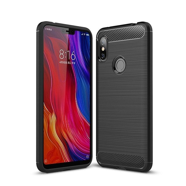 Capa carbono Capa flexível de TPU para Xiaomi Redmi Note 6 Pro preta