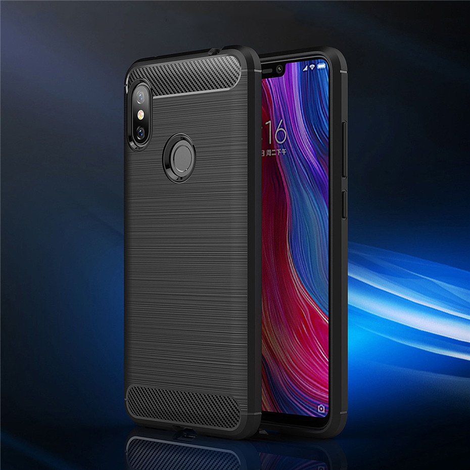 Capa carbono Capa flexível de TPU para Xiaomi Redmi Note 6 Pro preta