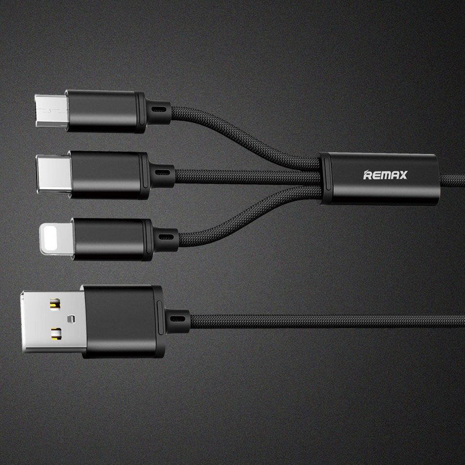Remax Gition 3in1 RC-131th Nylon trançado USB - cabo micro USB - Lightning - USB-C 2.8A 115M preto