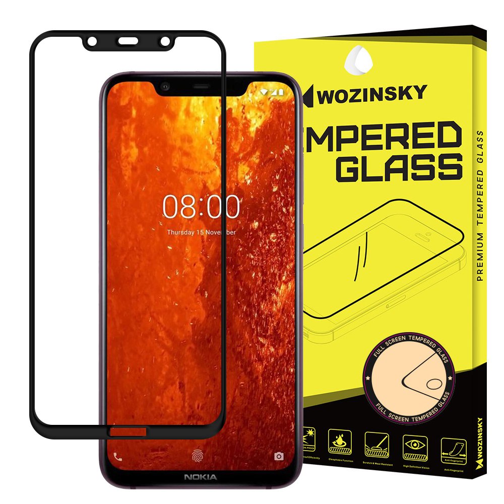 Wozinsky Vidro Temperado Cola Completa Protetor de Tela Super Resistente Totalmente Coberto com Caixa de Moldura Amigável para Nokia 8.1 - Nokia X7 preto