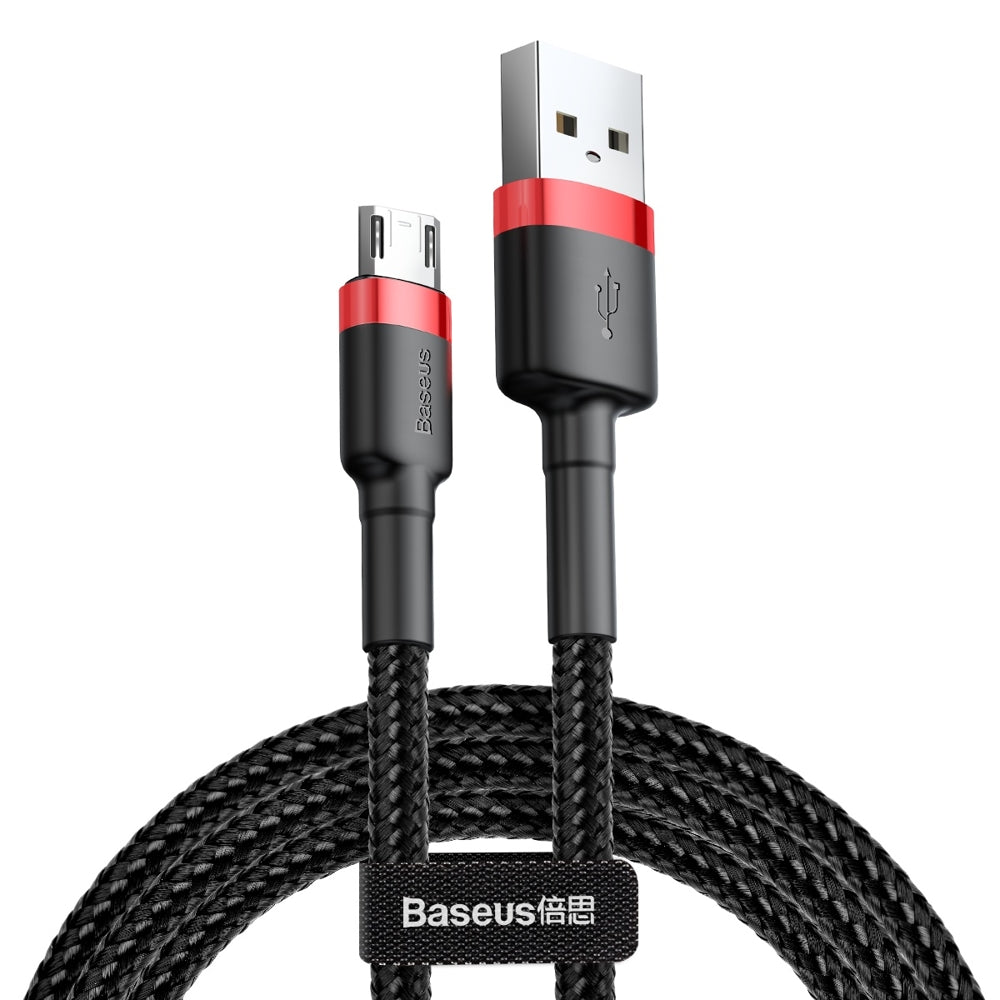 Baseus Cafule Cabo durável de nylon trançado USB - micro USB QC3.0 2.4A 05M preto-vermelho (CAMKLF-A91)