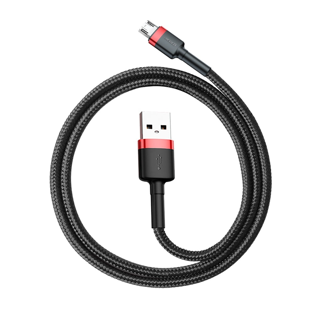Baseus Cafule Cabo durável de nylon trançado USB  -  micro USB QC3.0 2.4A 05M preto-vermelho (CAMKLF-A91)
