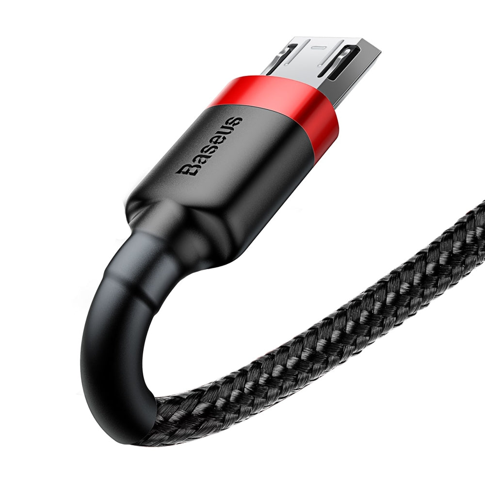 Baseus Cafule Cabo durável de nylon trançado USB  -  micro USB QC3.0 2.4A 05M preto-vermelho (CAMKLF-A91)